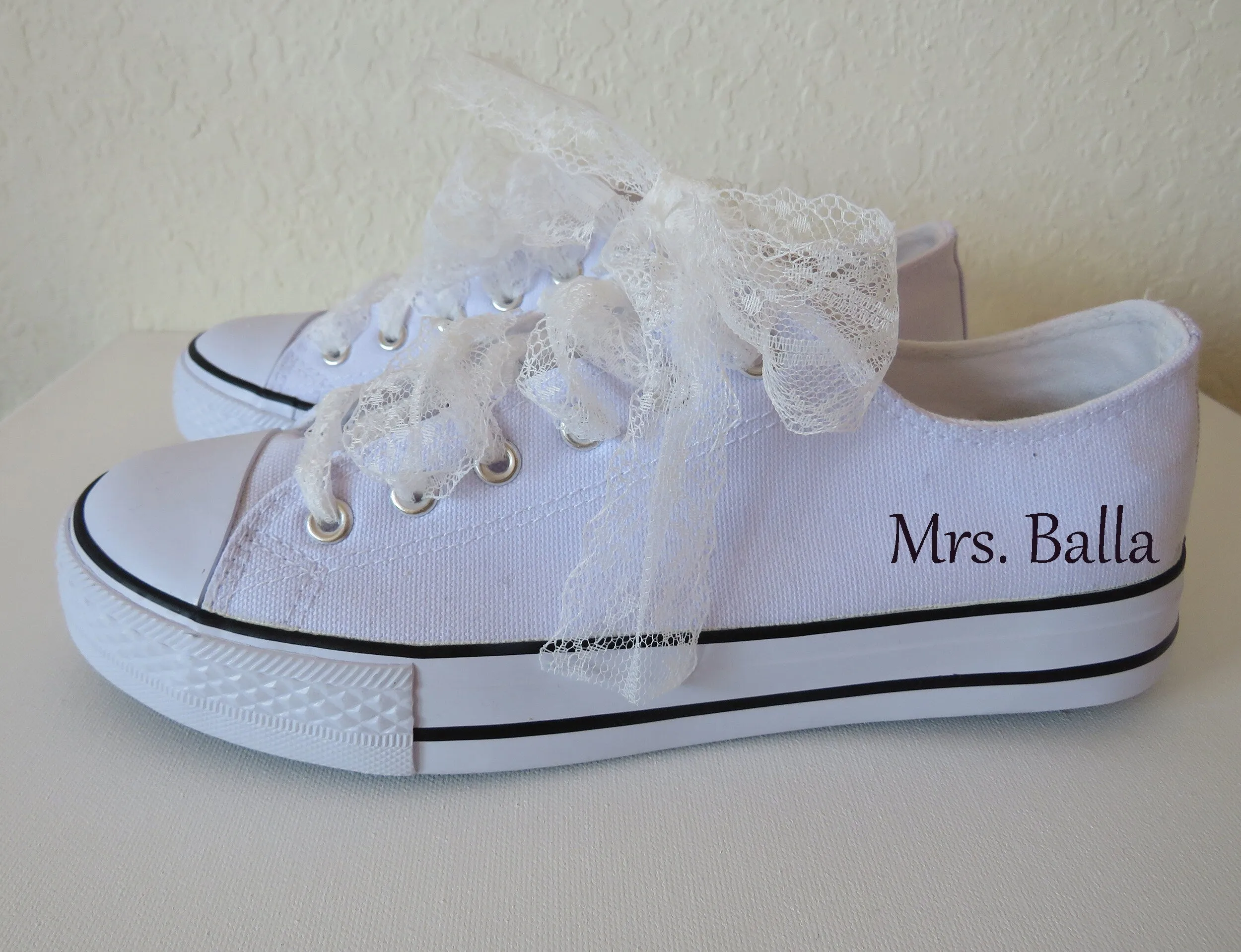 Mrs wedding white lace Canvas Sneaker Shoes,   Personalized Women's Shoes, Ladie