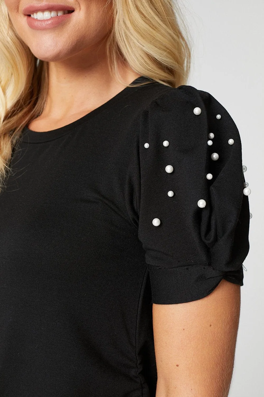 Pearl Embellished Short Sleeve T-Shirt