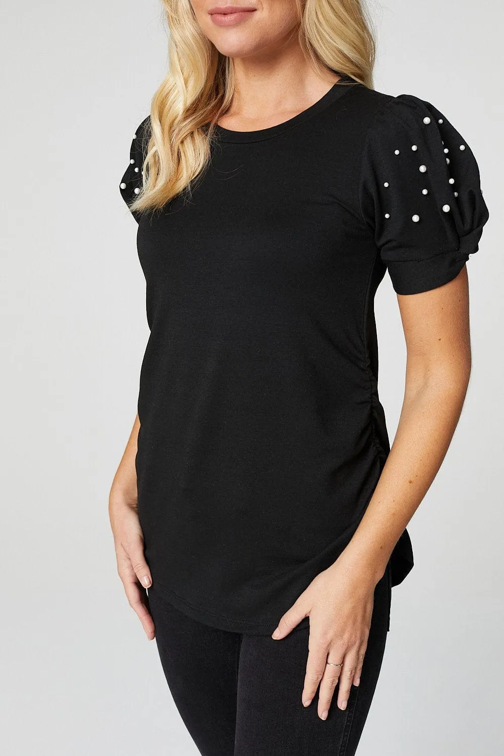 Pearl Embellished Short Sleeve T-Shirt