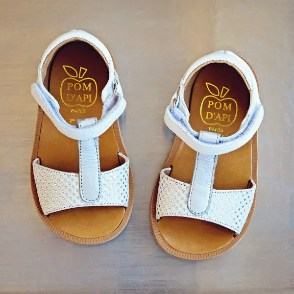 Pom d'Api Girls White and Silver Dot Sandal