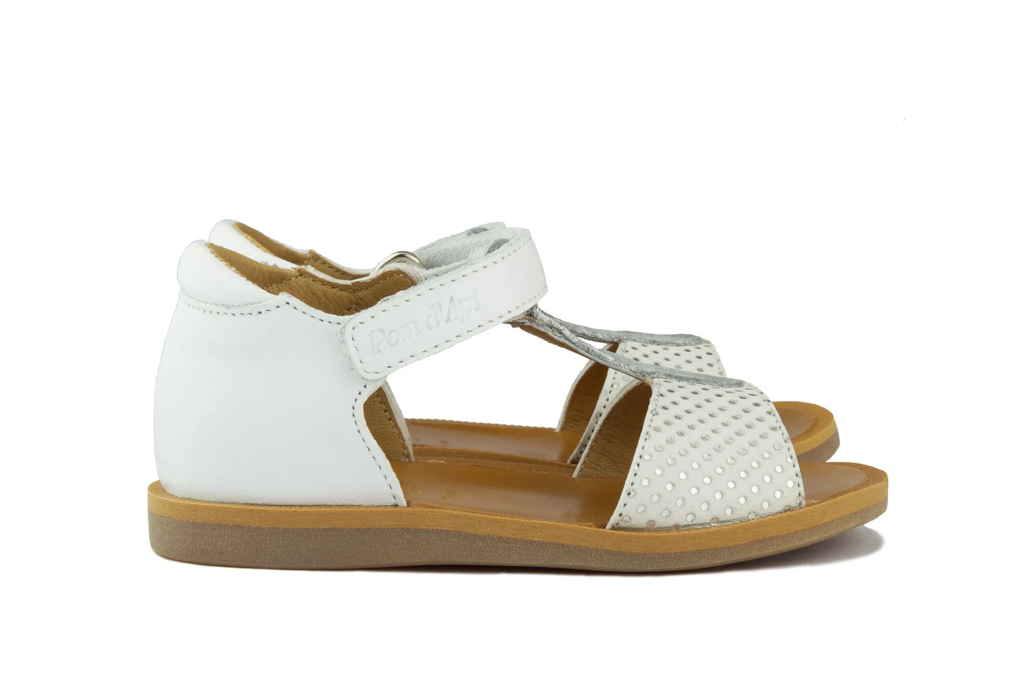 Pom d'Api Girls White and Silver Dot Sandal