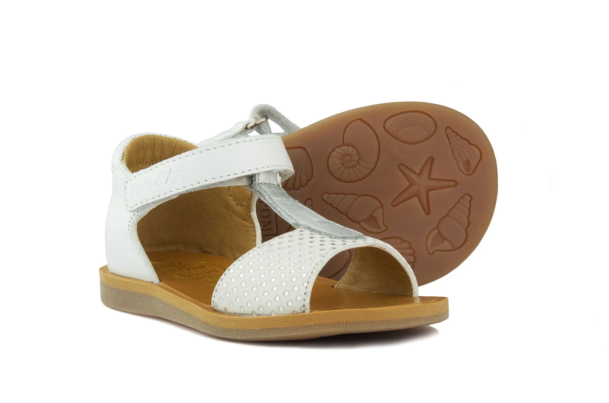 Pom d'Api Girls White and Silver Dot Sandal