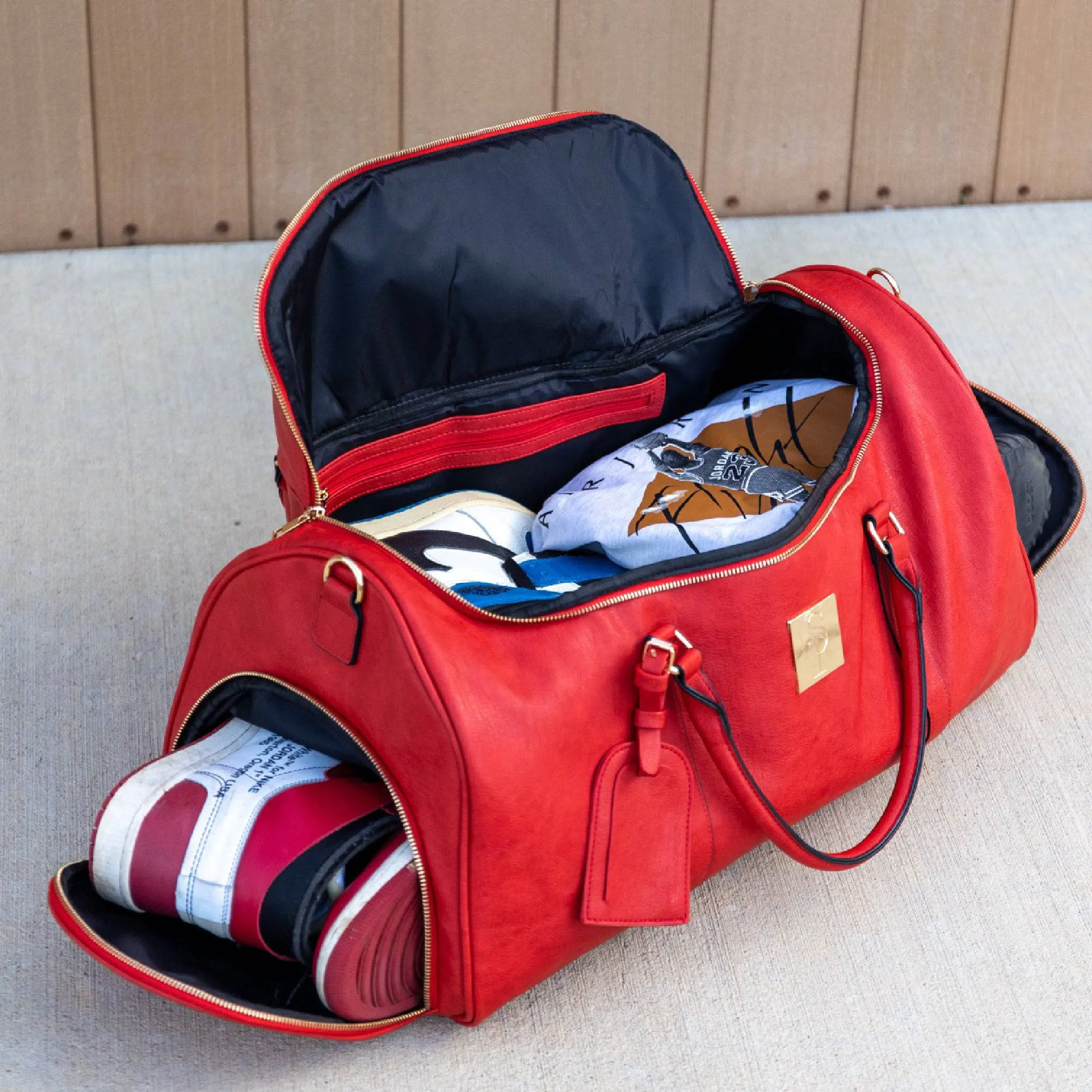 Red Tumbled Leather Duffle Bag (New Weekender Design)