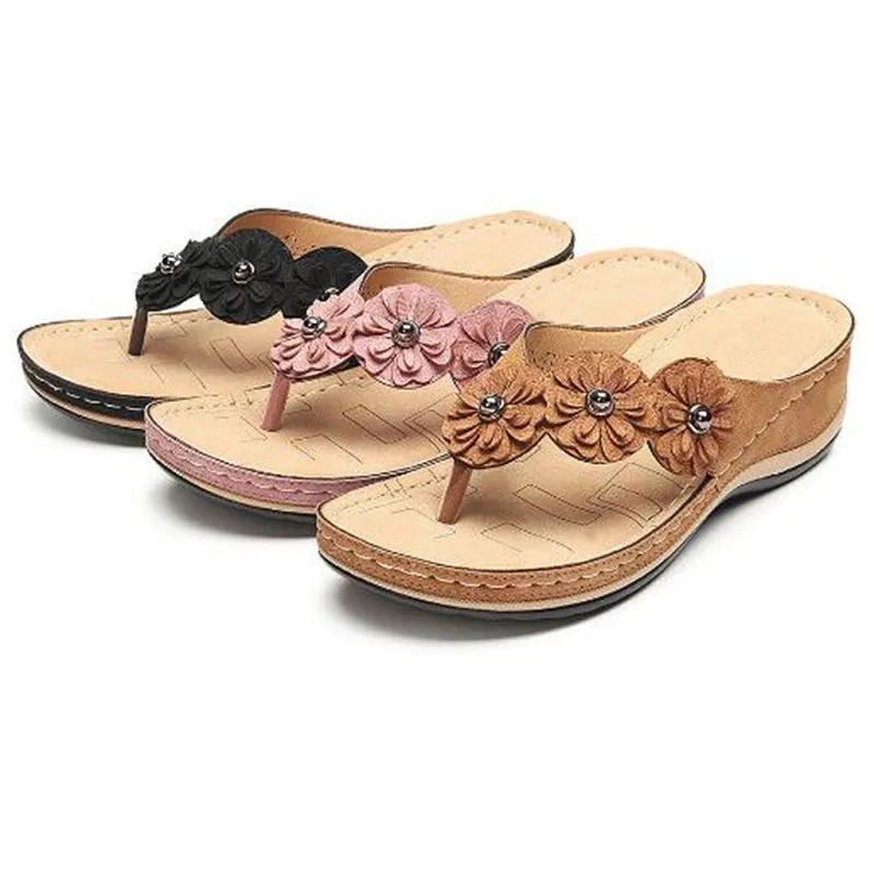 Retro Flowers Women's Summer Casual Flat Bottom Flip-Flops Sandals