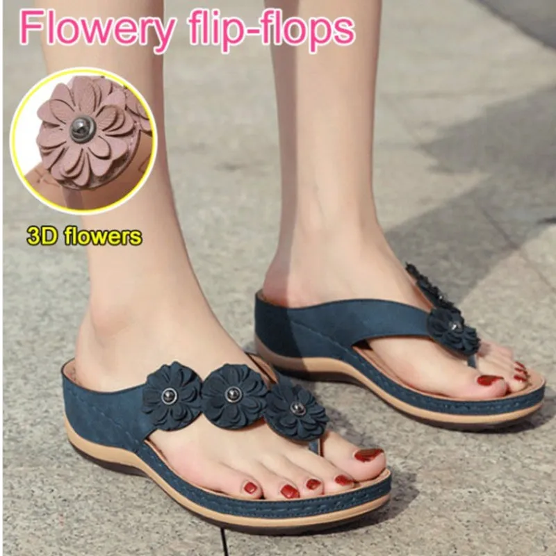 Retro Flowers Women's Summer Casual Flat Bottom Flip-Flops Sandals