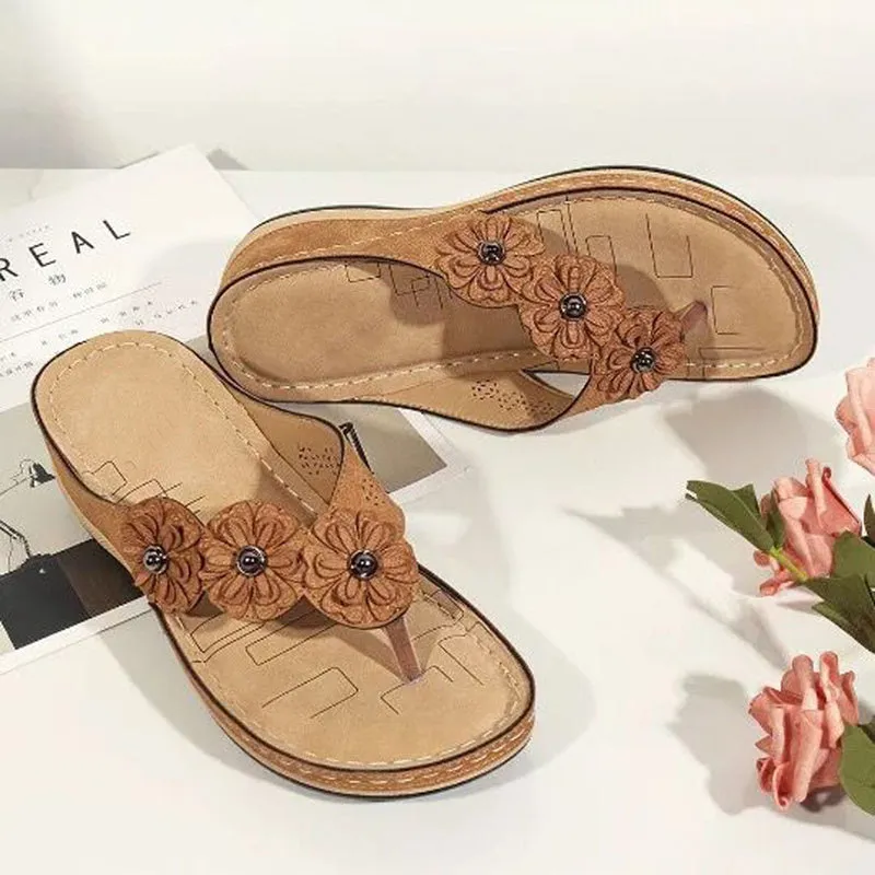 Retro Flowers Women's Summer Casual Flat Bottom Flip-Flops Sandals