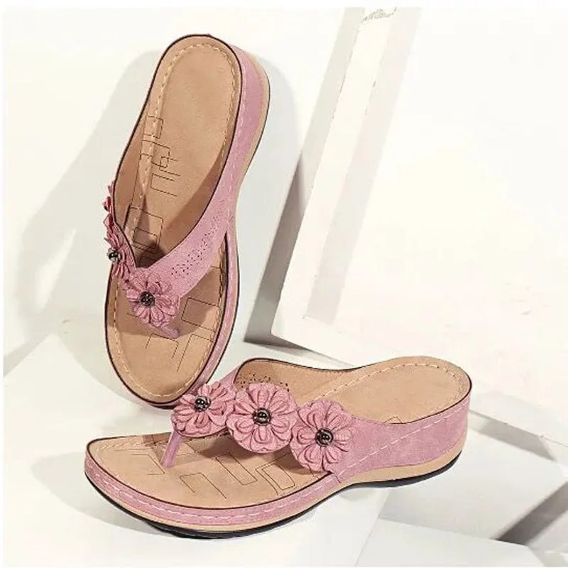 Retro Flowers Women's Summer Casual Flat Bottom Flip-Flops Sandals