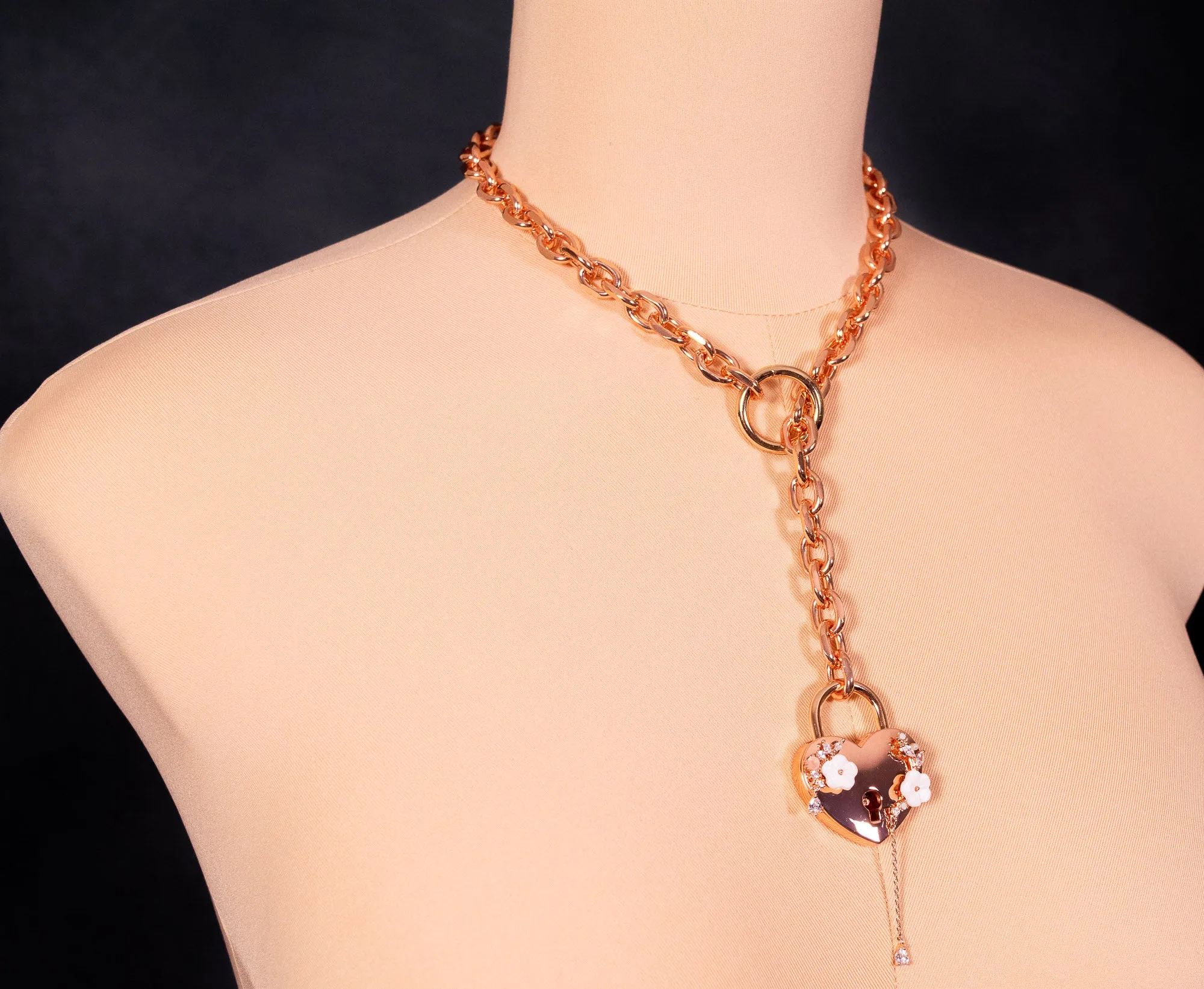 Rose Gold Deluxe Floral Lock Slip Chain Collar _ LIMITED _