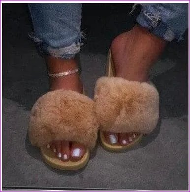 Spring/Summer New Rhinestone Flat Bottom Oversized Furry Sandals and Slippers