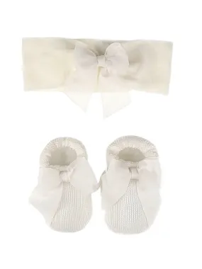 STORY LORIS - Baby Girls ivory Headband & Booties Gift Set-21152