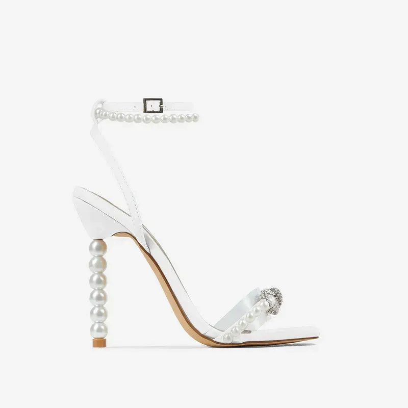 TAIVIMART  -  Luxury Rhinestone Soft Clear PVC Women Pumps Sexy Ankle Strap Pearls bowknot Thin High heels Fashion Summer Wedding Bridal Shoes