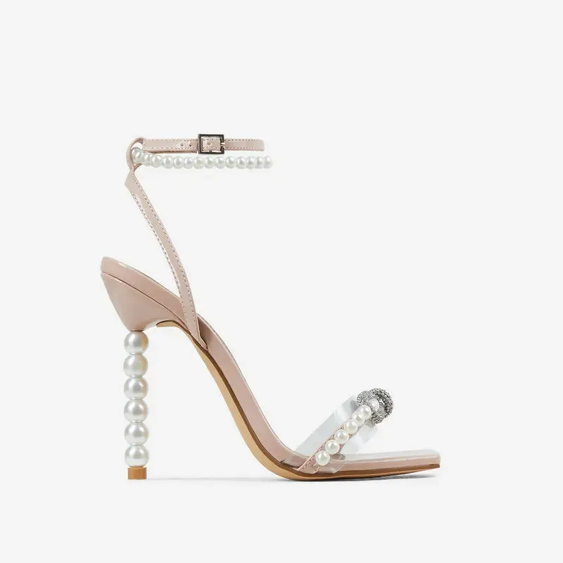 TAIVIMART  -  Luxury Rhinestone Soft Clear PVC Women Pumps Sexy Ankle Strap Pearls bowknot Thin High heels Fashion Summer Wedding Bridal Shoes