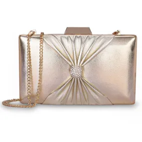 THE CLOWNFISH Ritzy Collection Faux Leather Womens Party Clutch Ladies Wallet with Chain Strap Evening Bag with Fashionable Button Closure (Light Golden)