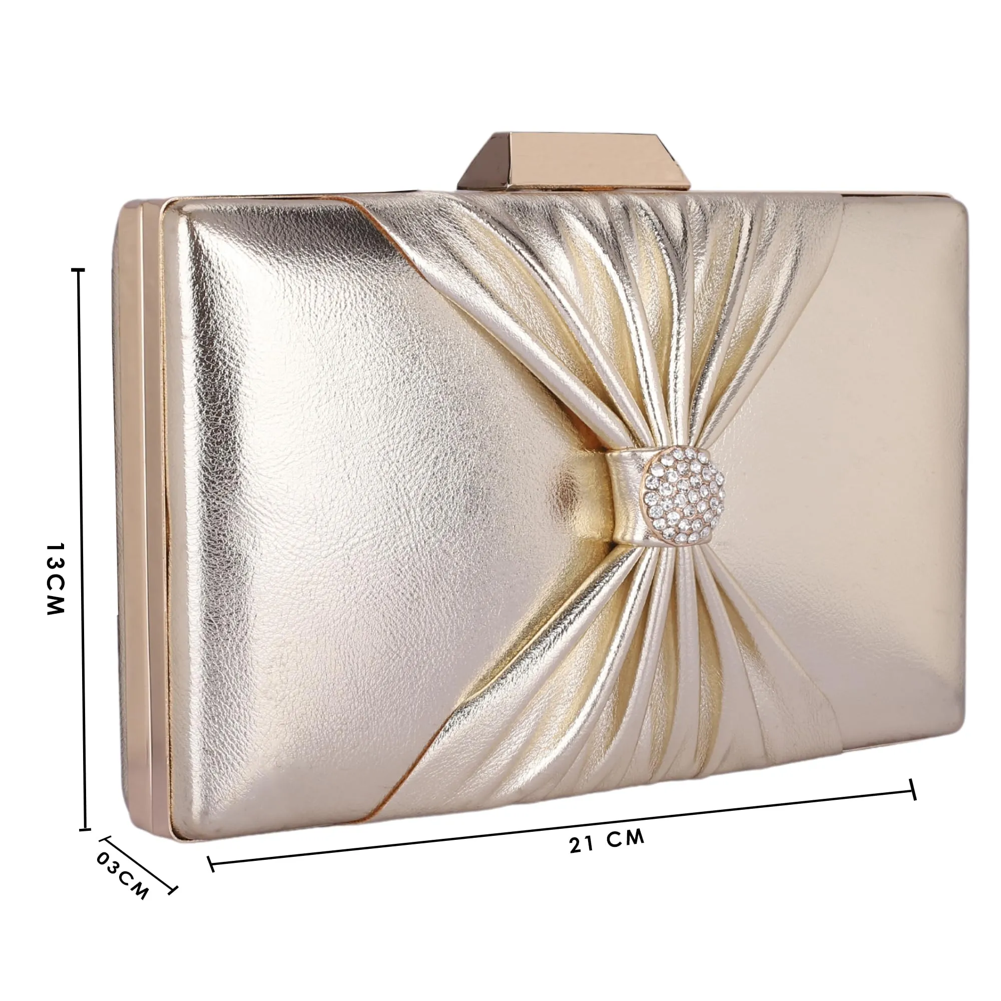 THE CLOWNFISH Ritzy Collection Faux Leather Womens Party Clutch Ladies Wallet with Chain Strap Evening Bag with Fashionable Button Closure (Light Golden)