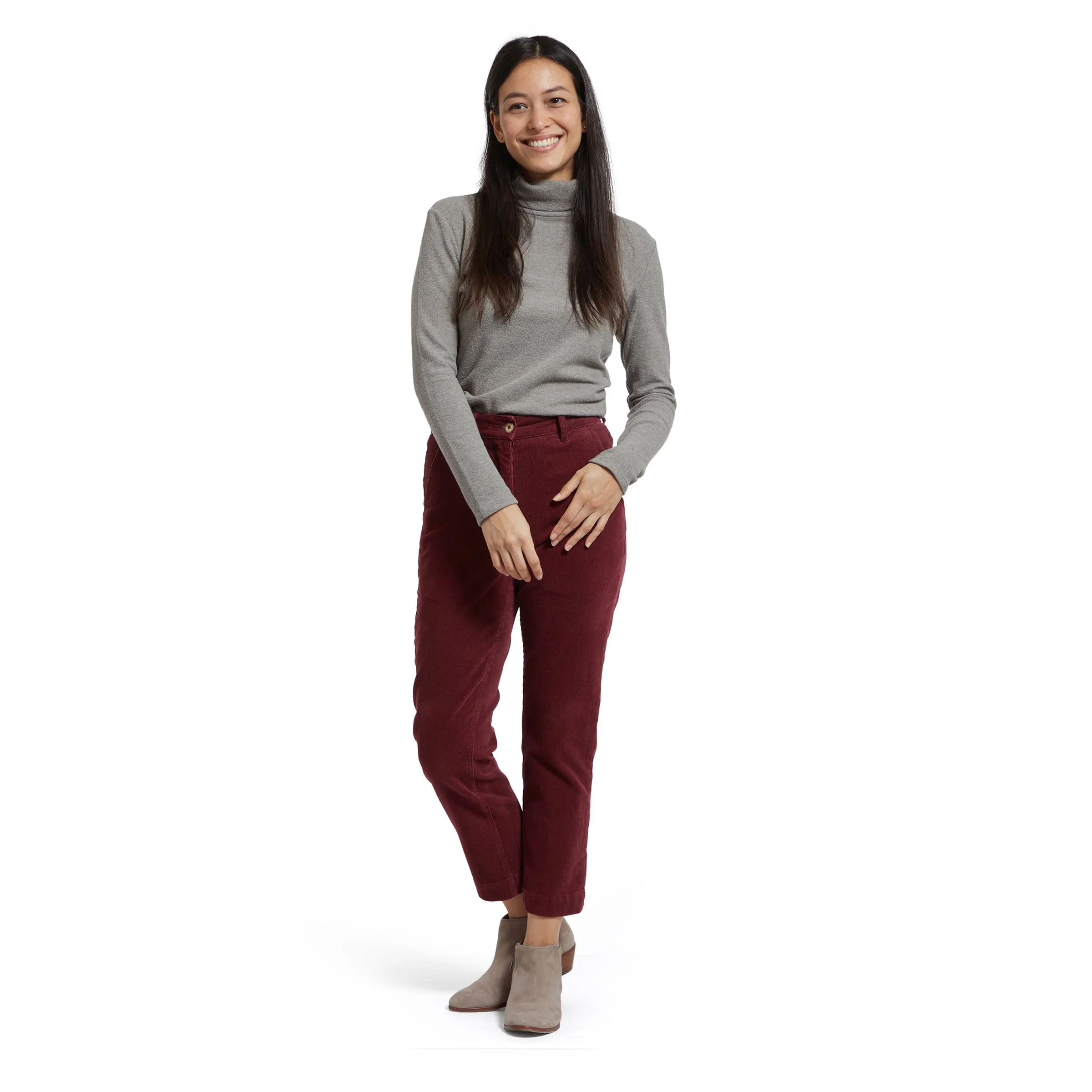 Tracy Slim Ankle Stretch Corduroy Pants - Burgundy (Final Sale)