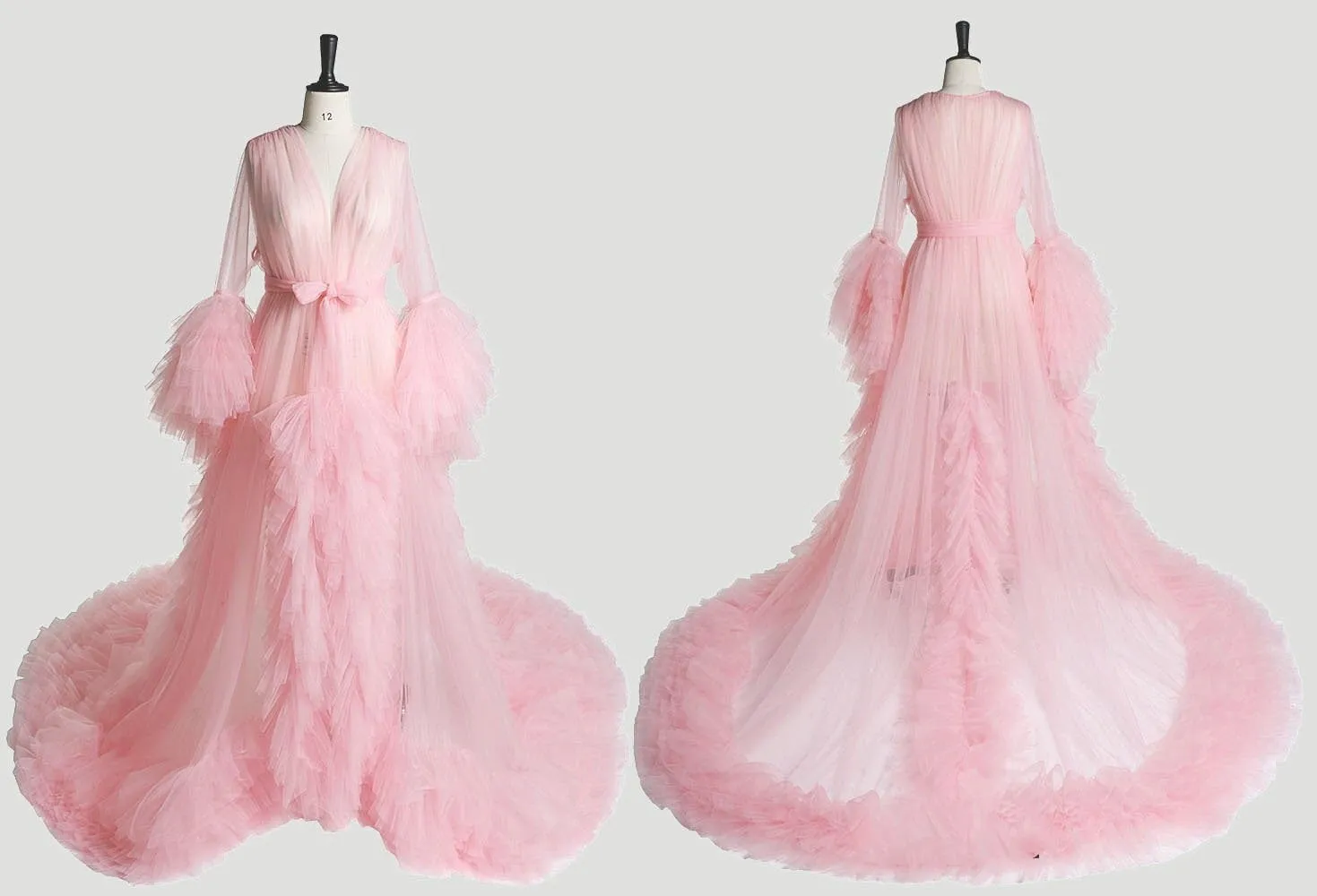 Tulle ruffled fringe sleeves multi-color custom bride maternity robe dress