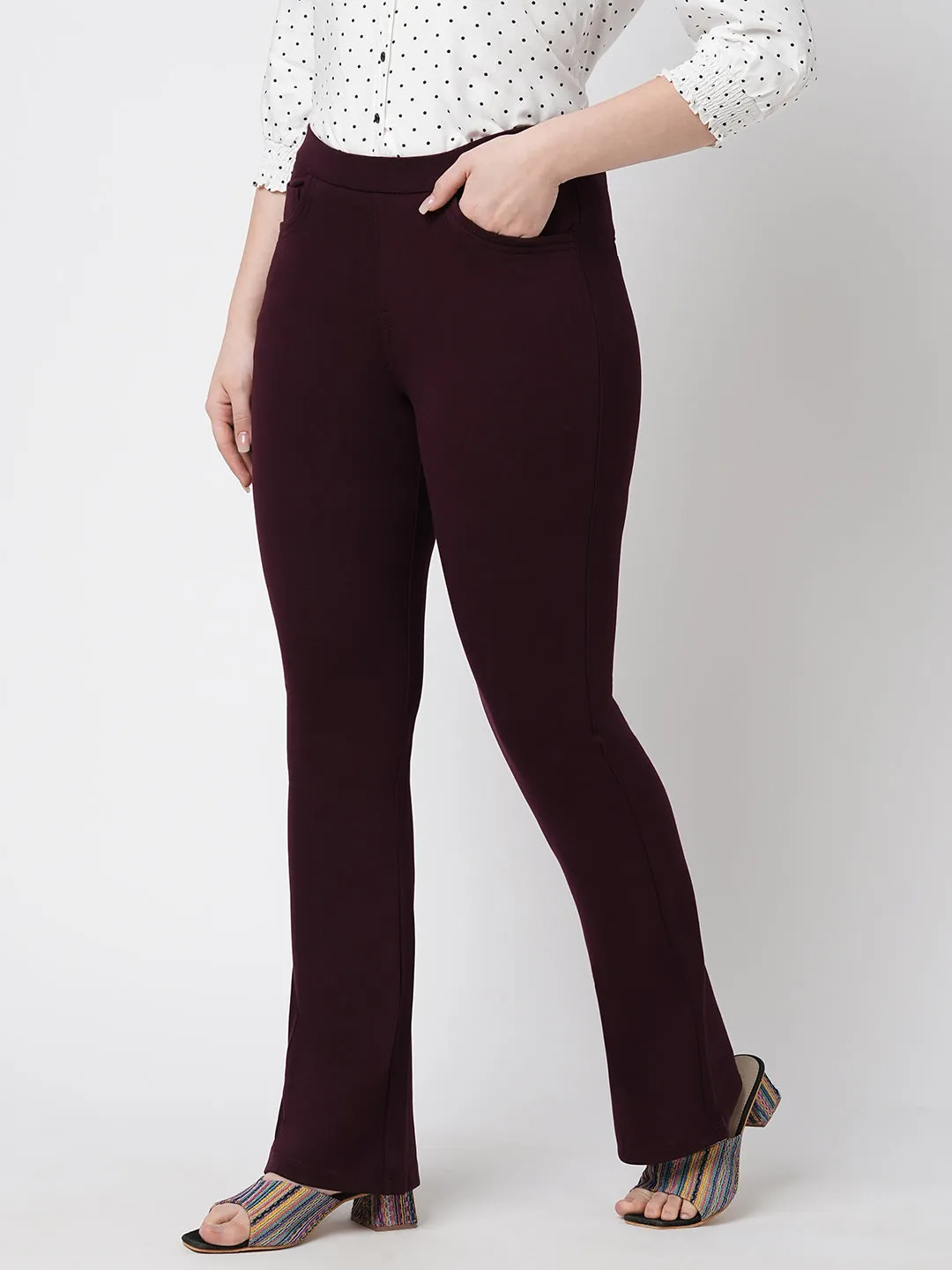 Women High-Rise Mini Flare Treggings