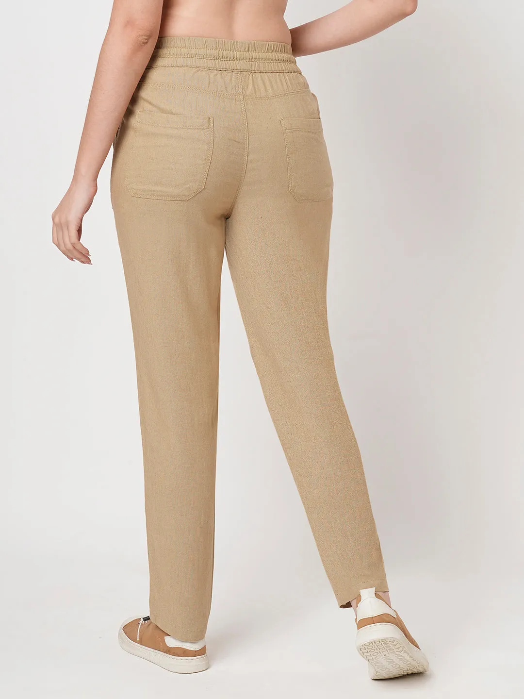 Women Light Brown High-Rise Paper Bag Pants