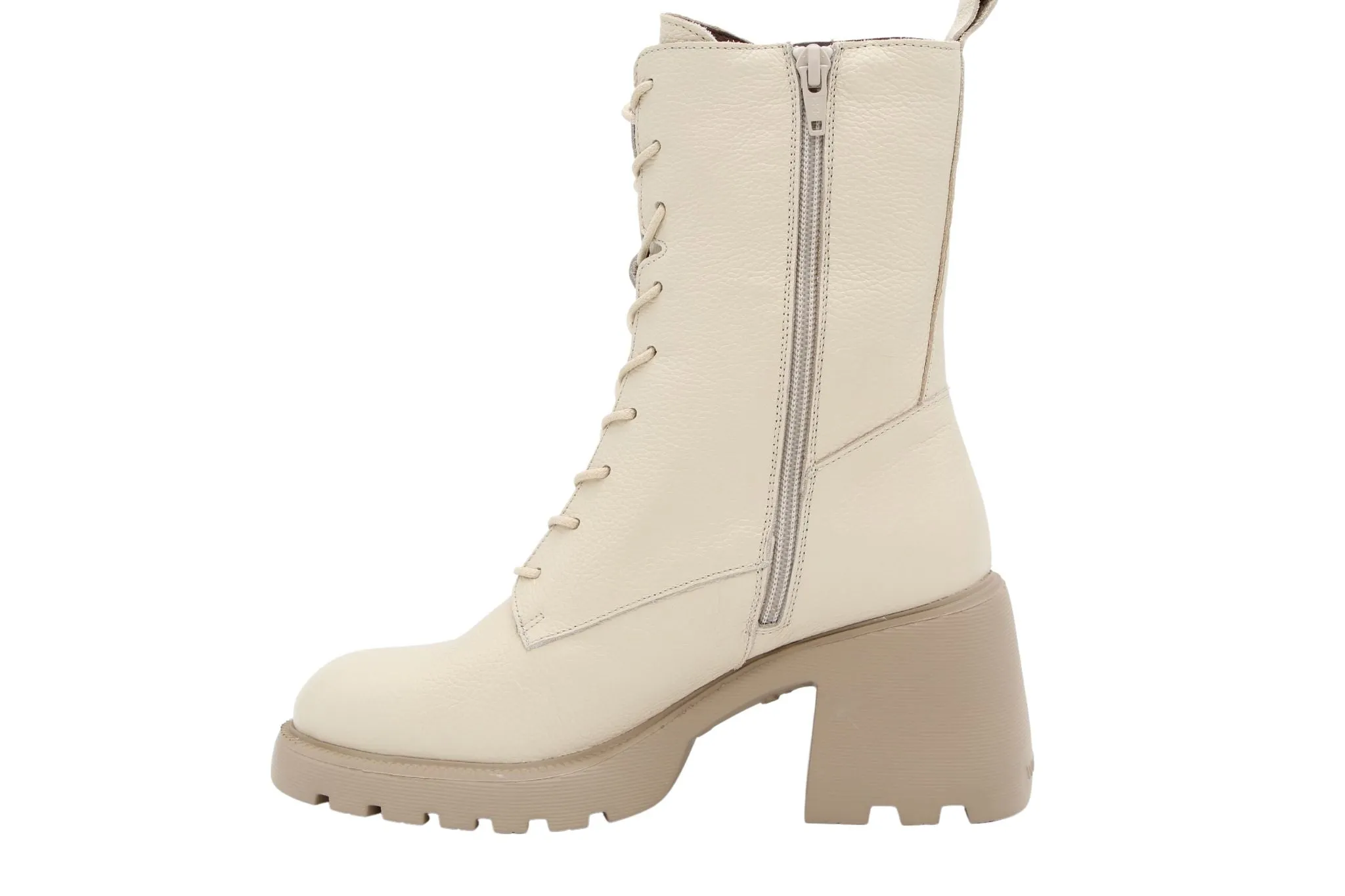 WONDERS Cream Lace Up Ankle Boot  with Block Heel G 6704